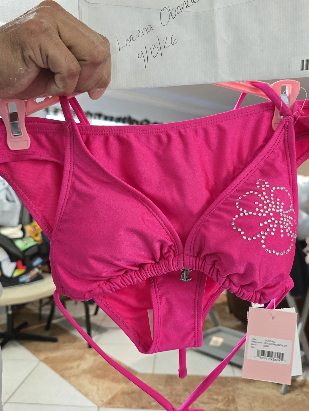 Hot Pink Hibiscus  Rhinestone Bikini